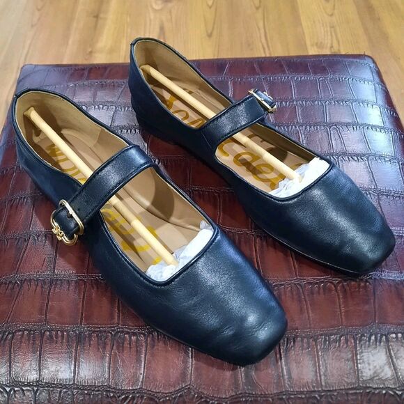Sam Edelman Michaela Mary Jane Black Leather Flats Gold Buckle Size 8.5 XLNT - Picture 6 of 11